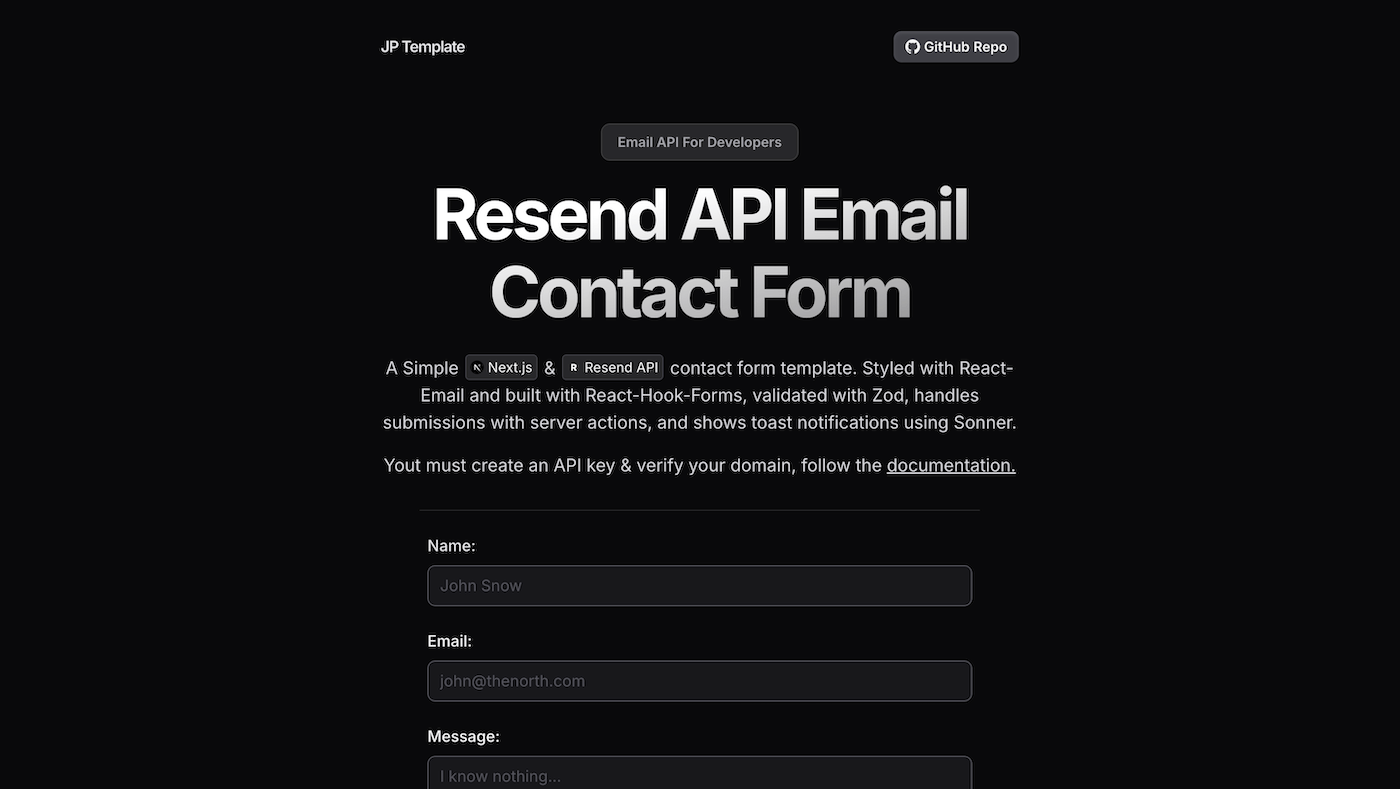 Resend Email Contact Form Template