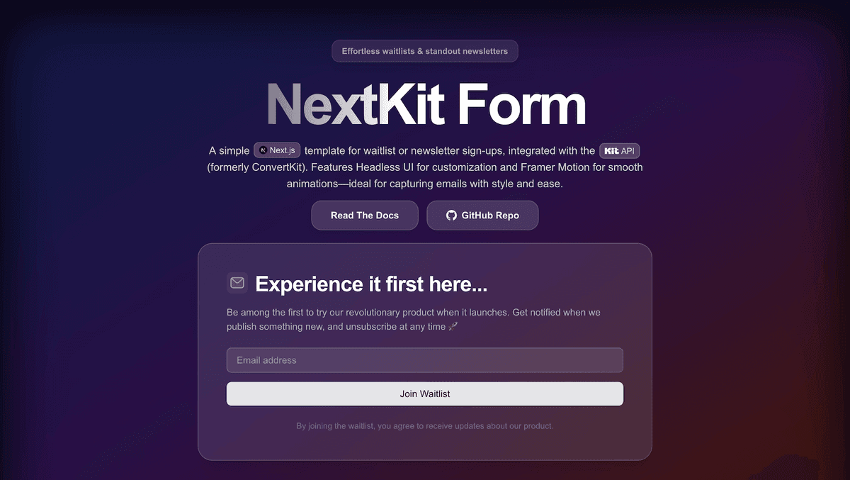 NextKit Form - A Waitlist & Newsletter Powered By KIT API