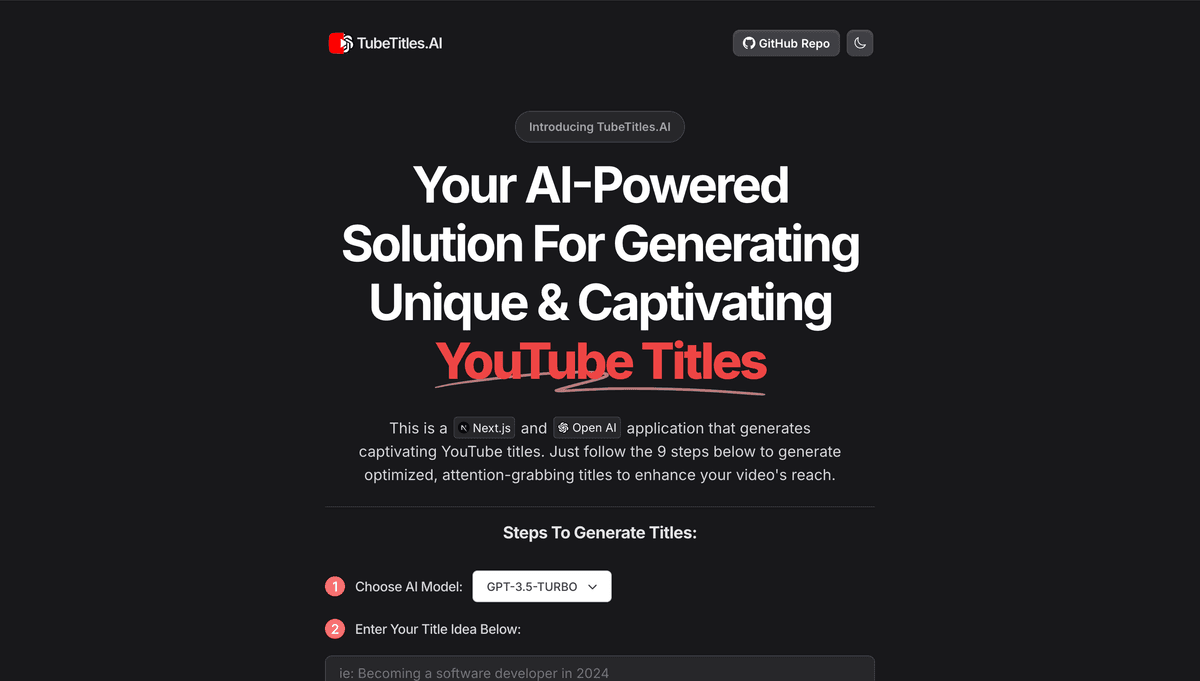 TubeTitles.AI - Your AI-Powered Solution For Generating Unique & Captivating YouTube Titles