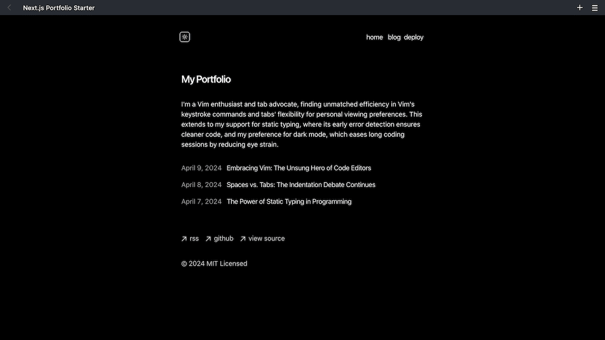 Vercel Portfolio Template With Next-Themes Toggle Button